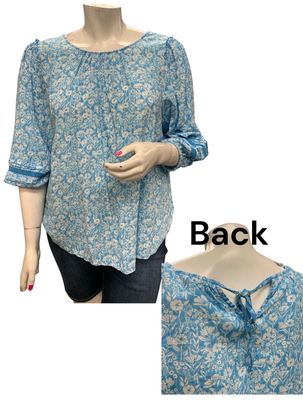 LC Lauren Conrad Light Blue Floral Tie-Back Peasant Top Size 2X